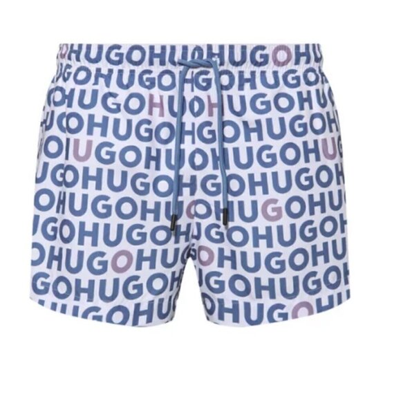 HUGO BOSS Logo-Print Swim Shorts in Blue / White Quick-Drying MENS Sz XL NWT - Picture 2 of 8